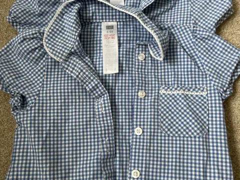 2 girls blue gingham summer dresses. Age 4-5