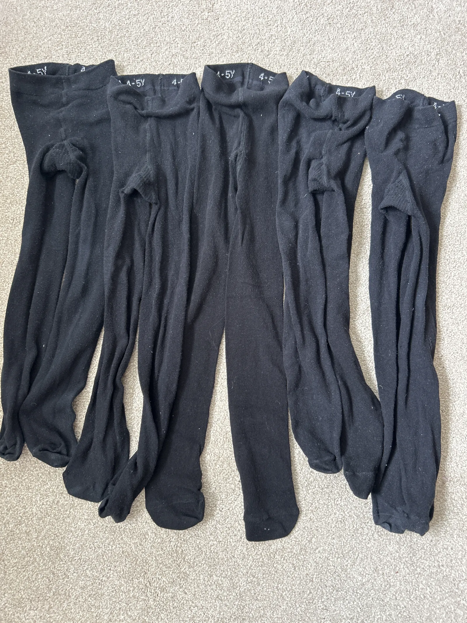 5 black pairs of tights. Minimal wear. One never worn. Age 4-5