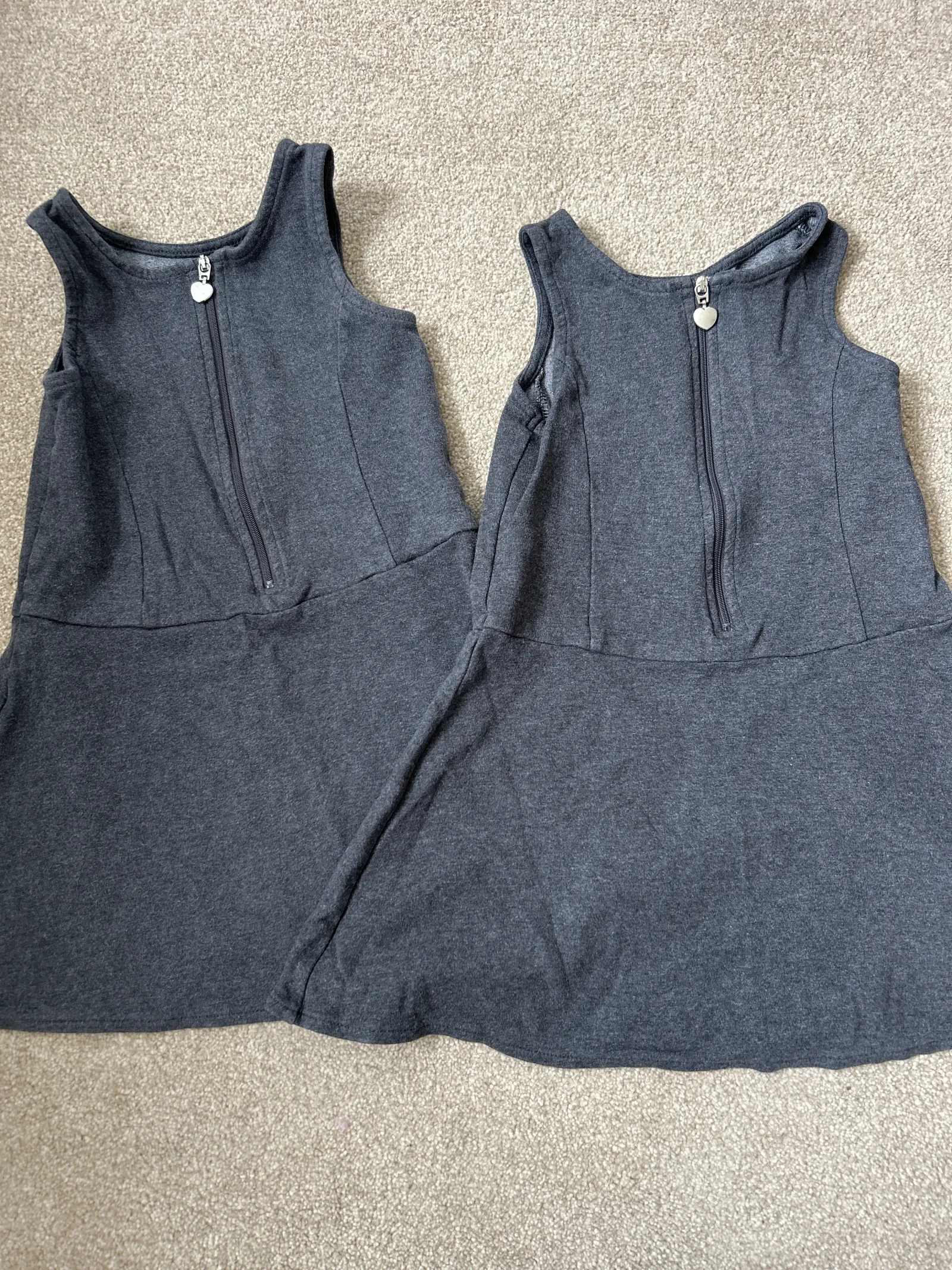 2x F&F grey soft touch school dresses. Age 4-5