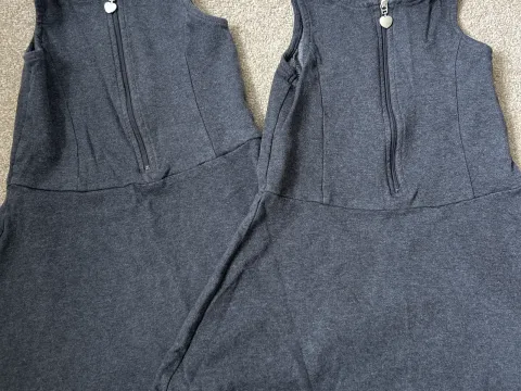 2x F&F grey soft touch school dresses. Age 4-5