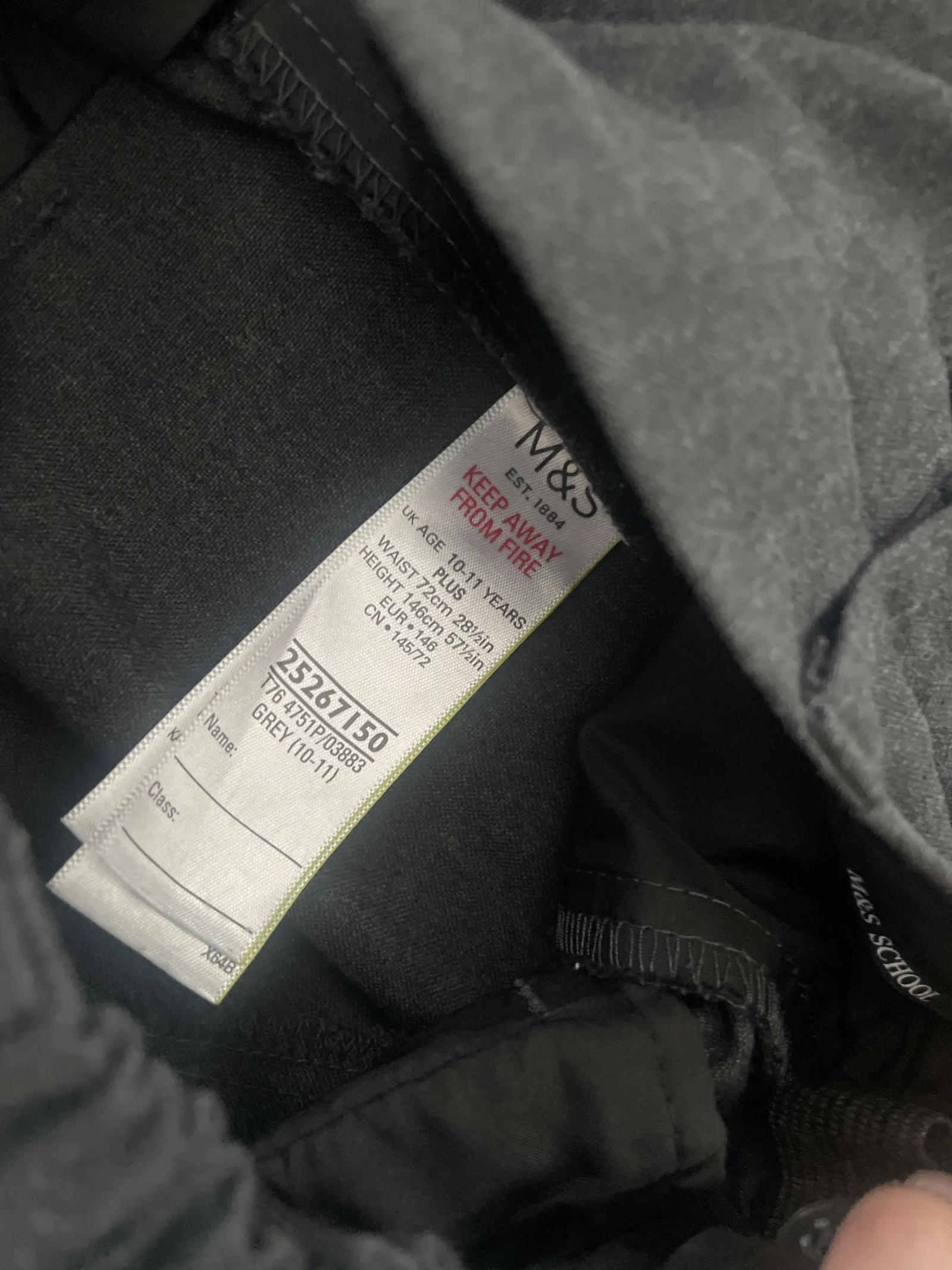 Grey school trousers