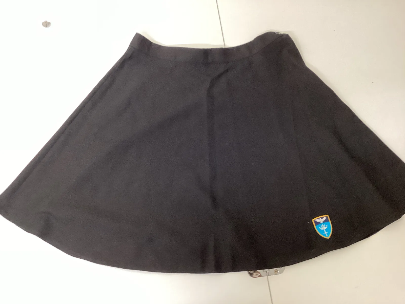 Flared, black, school badged skirt