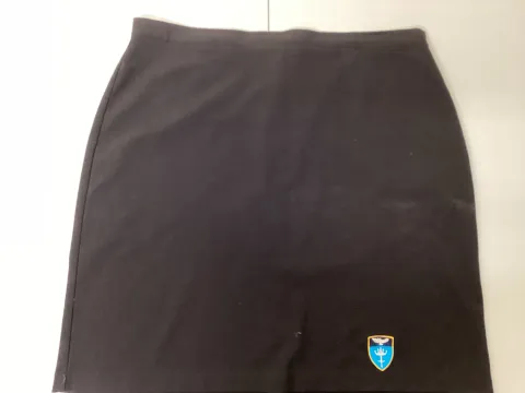 Straight, black, school badged skirt