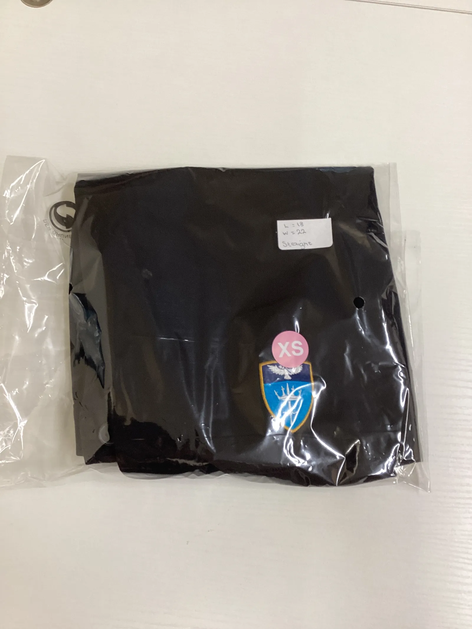 Black, straight, school badged skirt