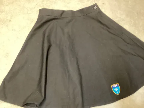 Black, flared, school badged skirt