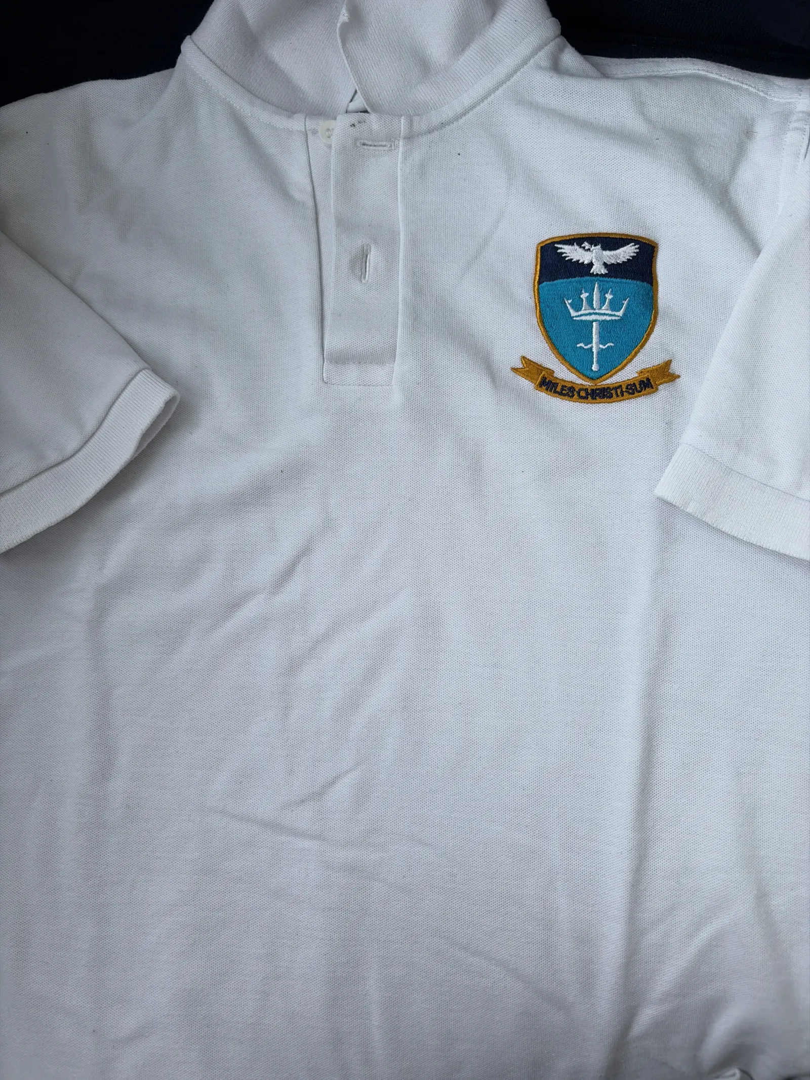 Girls PE white badged polo shirt